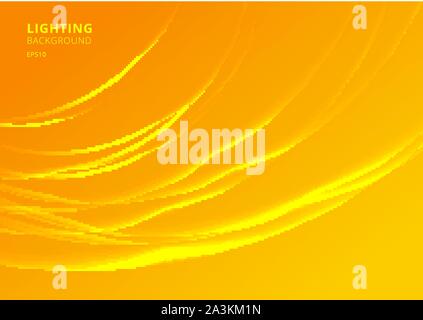 Abstract lighting curved lines on yellow background. Vector illustration Stock Vector