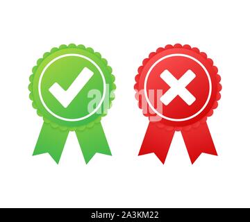 Approved and rejected label sticker icon on white background. Vector stock illustration. Stock Vector