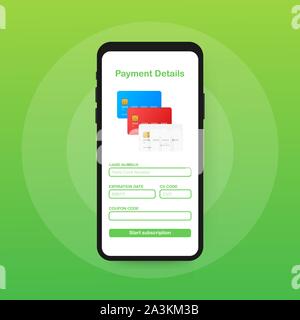 Online payment form. Online digital invoice on smartphone. Vector stock illustration. Stock Vector
