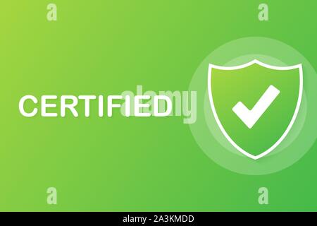 Vector web site design template. Certified icon vector isolated on green background. Vector illustration. Stock Vector