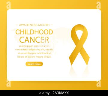 Background with realistic gold ribbon. World childhood cancer symbol. Vector stock illustration. Stock Vector