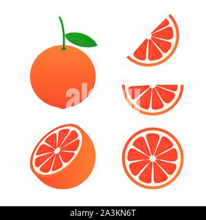 Grapefruit. A whole grapefruit and a cut. Vector stock illustration. Stock Vector