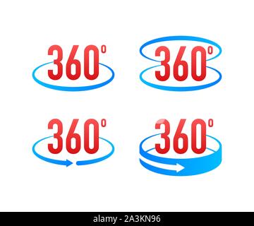 360 degrees view sign icon. Signs with arrows to indicate the rotation or panoramas to 360 degrees. Vector illustration. Stock Vector
