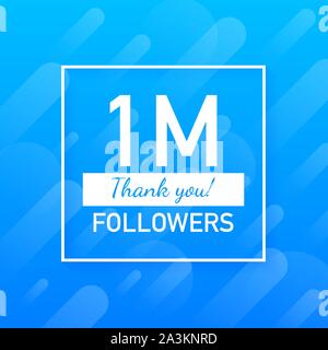 1M followers, Thank You, social sites post. Thank you followers congratulation card. Vector stock illustration. Stock Vector
