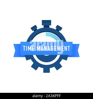 Time management label with character and text place. Can use for web banner, infographics, hero images. Vector stock illustration. Stock Vector