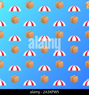Web banner for Delivery Services and E-Commerce. Packages are flying on parachutes. Vector stock illustration. Stock Vector