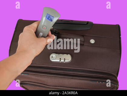 Digital luggage scale in luggage suitcase to avoid overweight baggage in  airport concept. Reduce traveling stress Stock Photo - Alamy