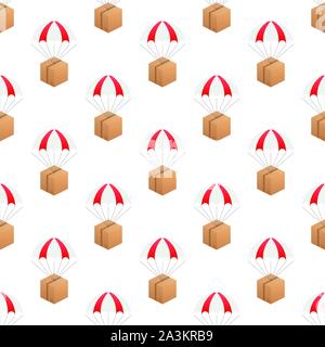 Web banner for Delivery Services and E-Commerce. Packages are flying on parachutes. Vector stock illustration. Stock Vector