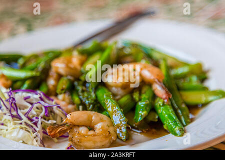 A Thai Dish of Asparagus and Shrimp Stock Photo