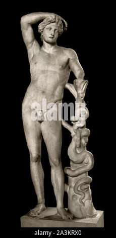 Apollo winner of the Python monster, the so-called 'Lycian Apollo' type 130-150 AD, according to Euphranor (active circa 330 BC) Athens (Greece),  Discovered before 1680 below the ruins of the Smyrna stadium , Izmir, Turkey,  H. 2.16 m. Greek, Roman, Stock Photo