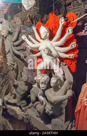 Durga clay idol in its early stages, Kumartuli, Kolkata, India Stock Photo