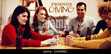 Composite image of happy friendsgiving Stock Photo