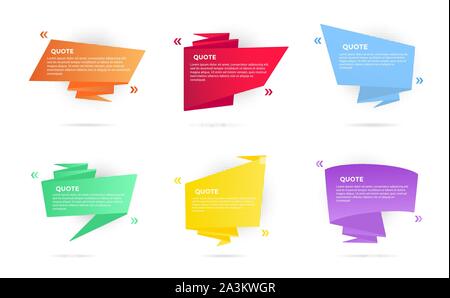 Big ribbon with quote text space vector illustration set isolated on white background. Quotation remark, mention frame like speech bubble or callout t Stock Vector