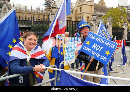 London, UK, 8th Oct 2019, Pro-EU demonstrators gathered in front of the House of Parliament. Credit: Uwe Deffner / Alamy Live News Stock Photo