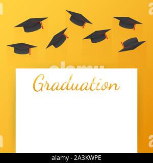 Graduation. Graduate caps on a white background. Caps thrown up. Vector stock illustration. Stock Vector