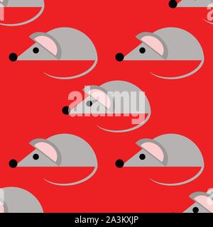 Simple seamless pattern with gray mouses on red background, Stock Vector
