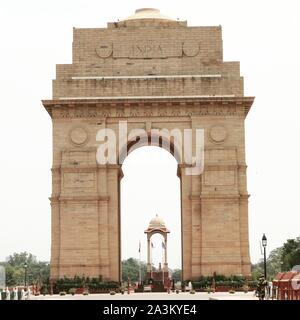 The India Gate is a war memorial located astride the Rajpath, on the eastern edge of the ' ceremonial axis' of New Delhi, formerly called Kingsway. Stock Photo