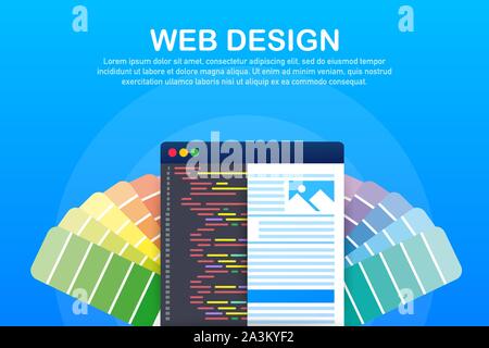 Web design illustration. Concept of creating websites, designed banners for ui, ux design and web design. Vector stock illustration. Stock Vector