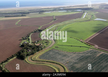 aerial view looking south east along Steeping River towards Gibraltar Point Nature Reserve, Lincolnshire Stock Photo