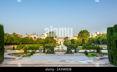 A area called El Parterre in public Retiro Park of Madrid, Spain. Beautiful trees and flowers. Stock Photo