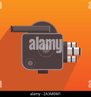 professional movie film digital camera video recorder cinema production on tripod flat style long shadow icon Stock Vector