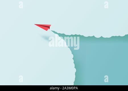 Paper plane go to success goal vector business financial concept start up, leadership, creative idea symbol paper art style Stock Vector