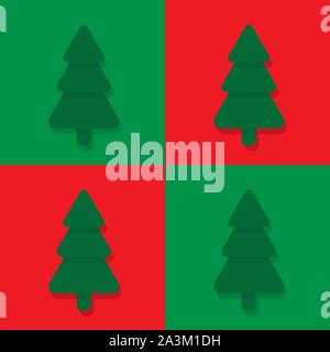 Seamless flat christmas pattern with fir trees on red and green background Stock Vector