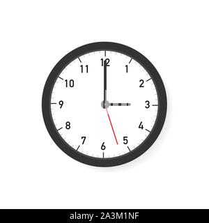 Vector simple classic black and white round wall clock. Vector stock illustration. Stock Vector