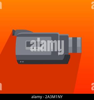 professional movie film digital camera video recorder cinema production on tripod flat style long shadow icon Stock Vector