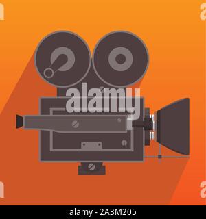 professional movie film digital camera video recorder cinema production on tripod flat style long shadow icon Stock Vector