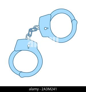 Police Handcuff Icon. Thin Line With Blue Fill Design. Vector Illustration. Stock Vector