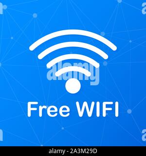 Free wifi zone blue icon. Free wifi here sign concept. Vector stock illustration. Stock Vector