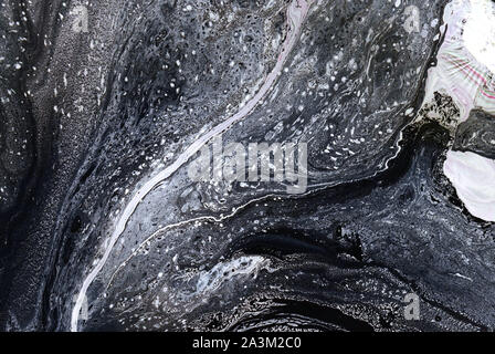 Black and white liquid texture. Hand drawn marbling illustration. Abstract vector background. Monochrome marble pattern. Stock Photo