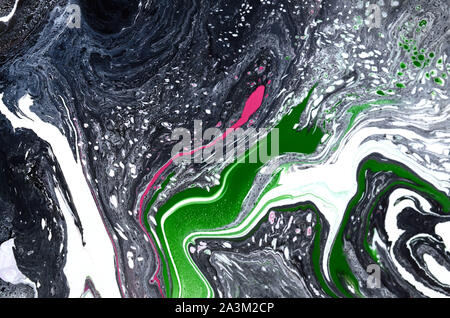 Abstract grungy lime green, dark sea green and light steel blue colorful hand drawn acrylic oil paint smears with spots, stripes, curves and stains on Stock Photo