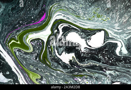 Abstract grungy lime green, dark sea green and light steel blue colorful hand drawn acrylic oil paint smears with spots, stripes, curves and stains on Stock Photo