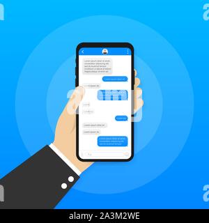 Chat Interface Application with Dialogue window. Clean Mobile UI Design Concept. Sms Messenger. Vector stock illustration. Stock Vector