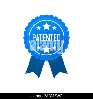 Blue patented label on white background. Vector stock illustration. Stock Vector