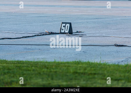 the fifty yard line marker is ready to be wired for sound Stock Photo