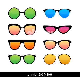Colored Sunglass frame set isolated on white background. Vector illustration. Stock Vector