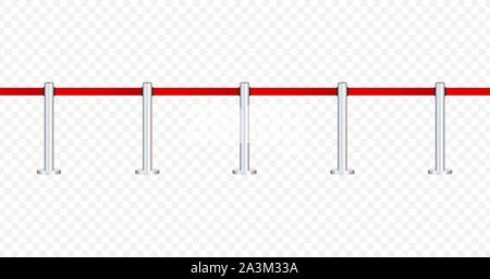 Red carpet with red ropes on golden stanchions. Exclusive event, movie premiere, gala, ceremony, awards concept. Vector illustration. Stock Vector