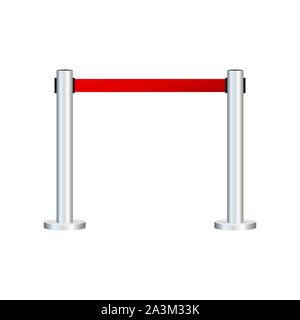 Red carpet with red ropes on golden stanchions. Exclusive event, movie premiere, gala, ceremony, awards concept. Vector illustration. Stock Vector