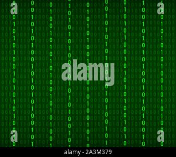 Background in a matrix style. Falling random numbers. Green is dominant color. Vector stock illustration. Stock Vector