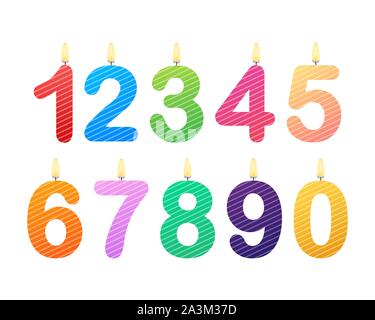 Set of Happy Birthday candle numbers. Vector stock illustration Stock Vector