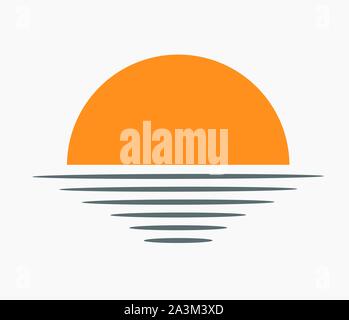 Sunset over sea icon. Vector illustration. Stock Vector