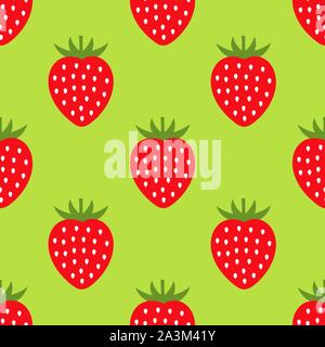 Strawberries green seamless pattern. Vector illustration. Stock Vector