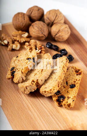 Blueberry and walnut cookies with a glass of milk. Stock Photo