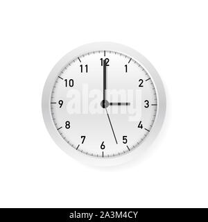 Vector simple classic White and white round wall clock. Vector illustration. Stock Vector