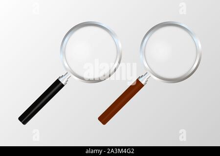 Realistic magnifying glass on transparent background. Search and inspection symbol. Bussiness concept. Sciene or school supplies. Vector stock Stock Vector
