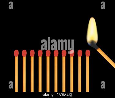 Matches on and off with a black background. Vector stock illustration. Stock Vector