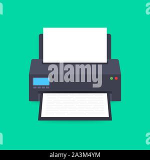 Flat printer icon. printer with paper a4 sheet and printed text document. Vector stock illustration. Stock Vector